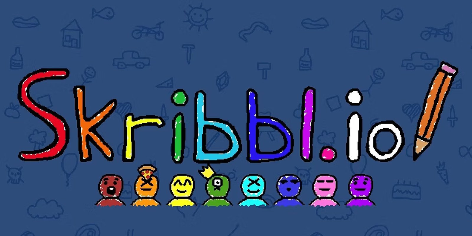 Skribbl Io Title Art Showing Avatars And A Pencil