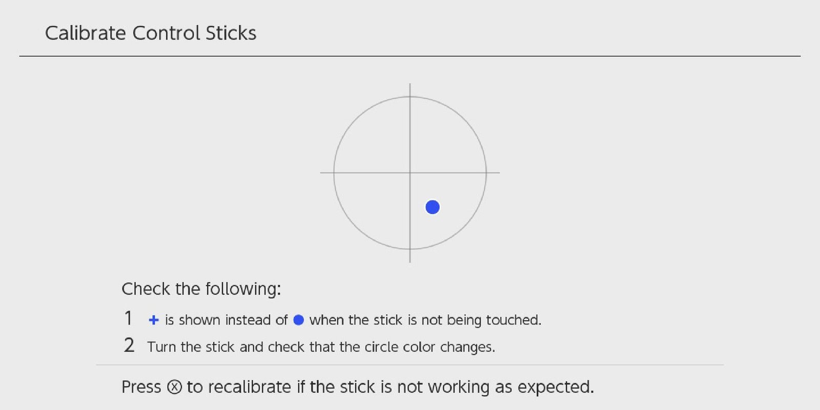 The callibration screen for the Nintendo Switchm
