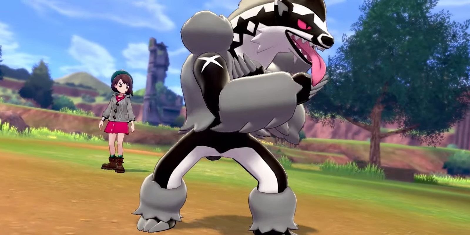Obstagoon entering battle under Gloria's control in Pokemon Sword and Shield