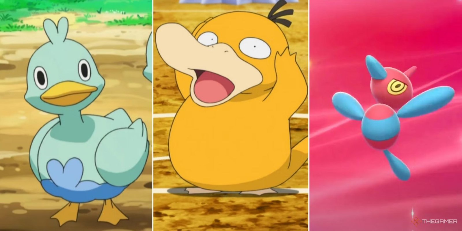 Split image screenshots of Ducklett, Psyduck and Porygon-Z.-1