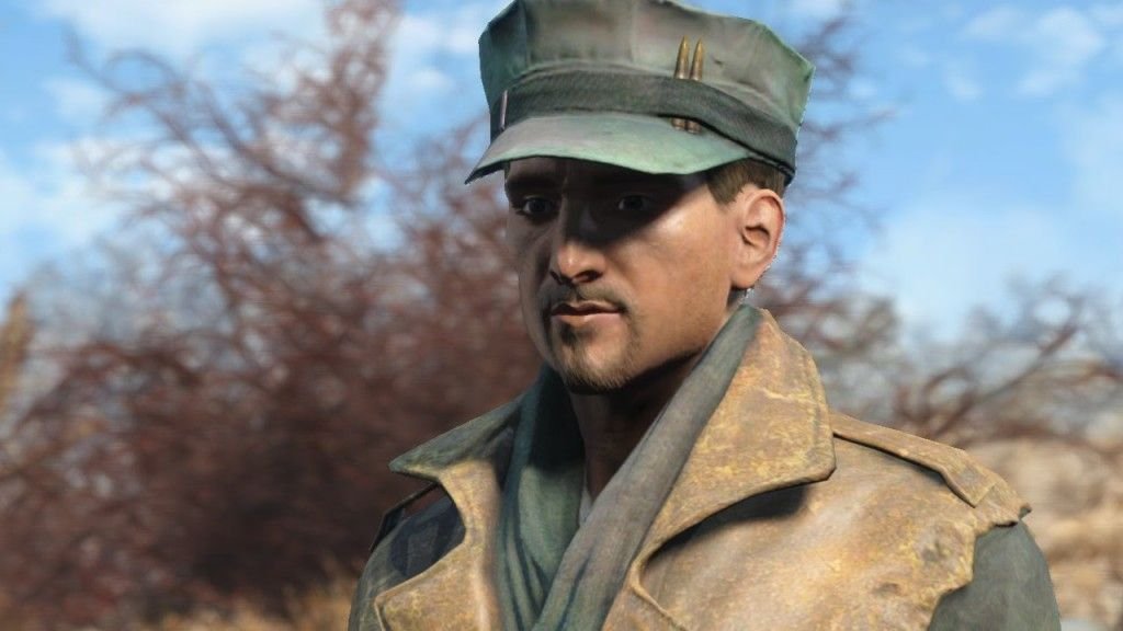 Robert Maccready in military outfit looking off camera in Fallout 4