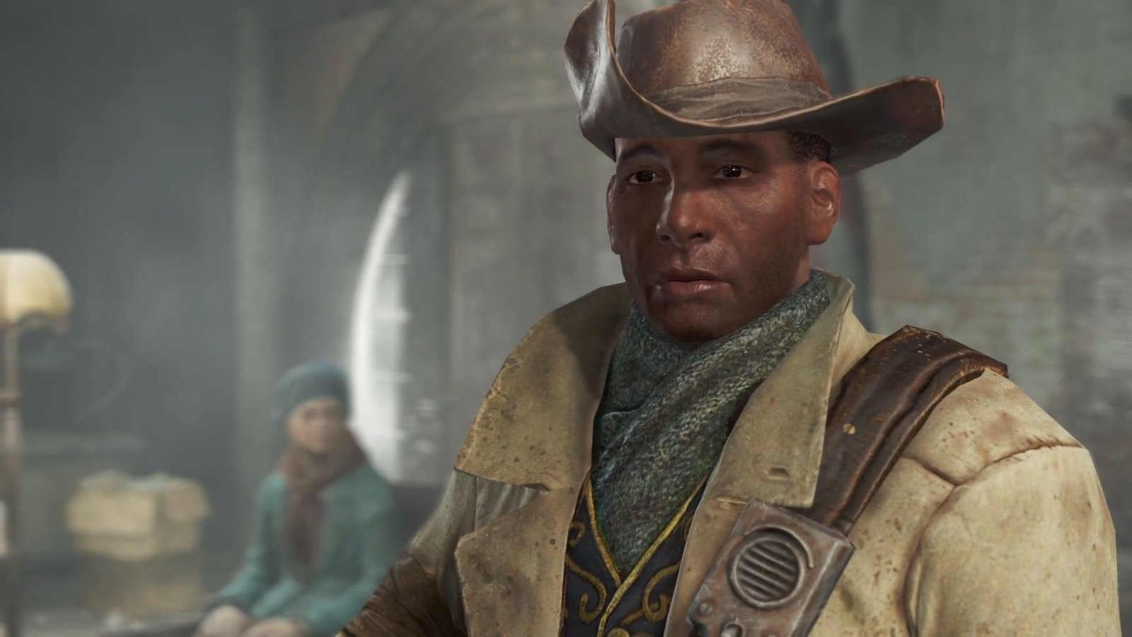 Companion Preston-Garvey wearing cowboy hat in Fallout 4
