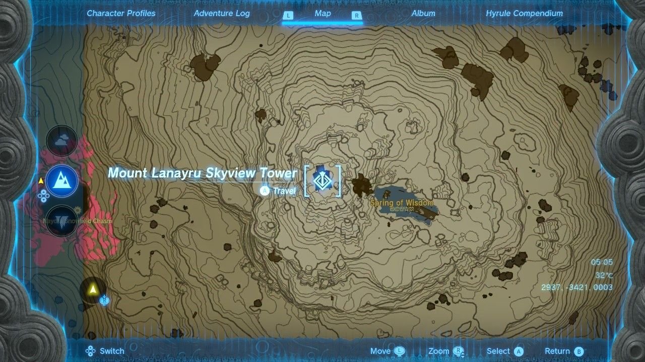 Spring of Wisdom map location in The Legend of Zelda Tears of the Kingdom