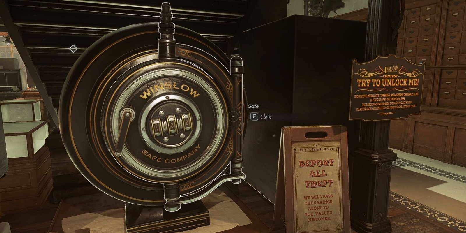 Winslow Safe Company's Competition Safe And Competition Sign In Dishonored 2