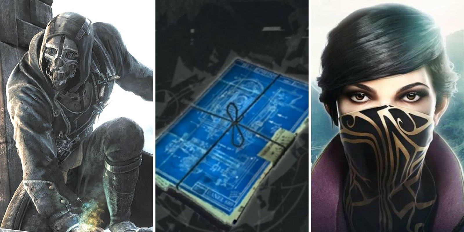 Dishonored 2 - Corvo on a ledge - A blueprint - Emily with mask on