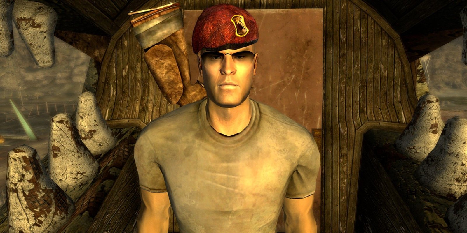 Boone In The Dinosaur Statue In Novac Fallout New Vegas