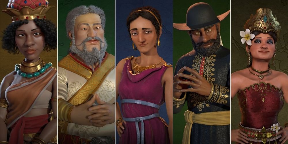 Nzinga Mbande, Kublai Khan, Dido, Menelik, and Gitarja in Civilization 6