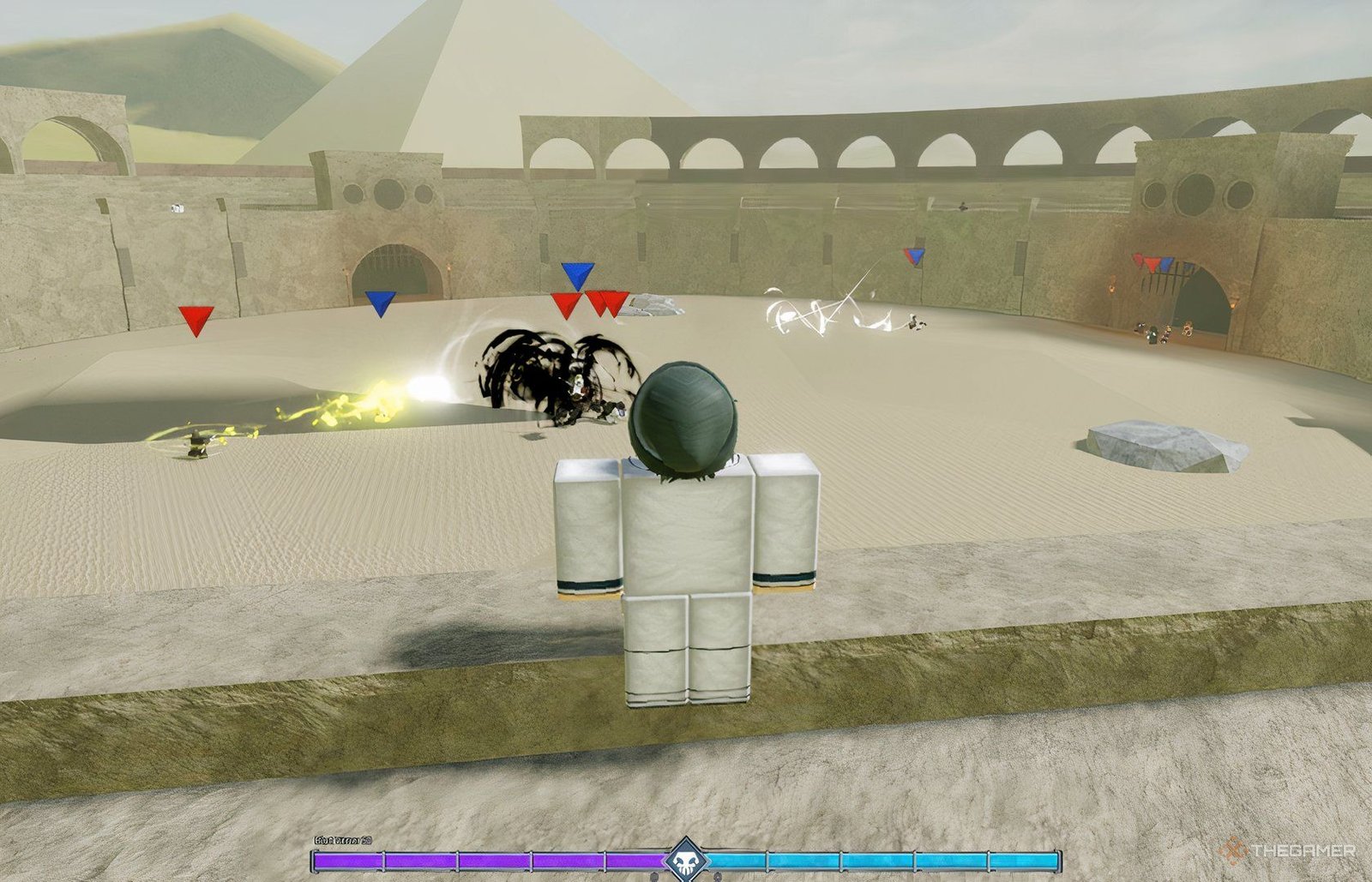 A character spectating a fight in Type Soul's Arena mode