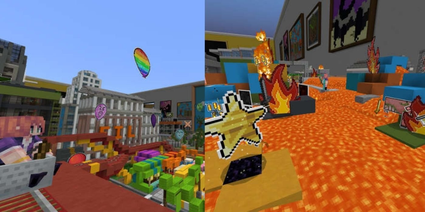 A minecart ride through the city and a lava level in the Minecraft Papercraft 2 Map