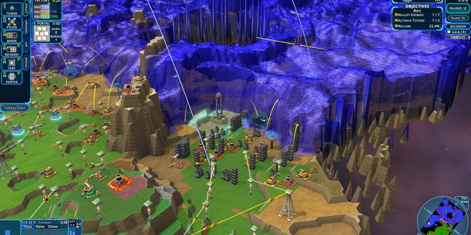Aerial view of the map in Creeper World