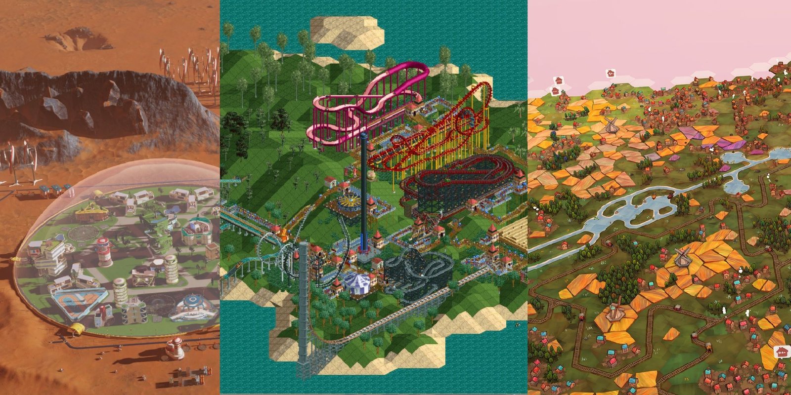 An overhead view of three strategy games