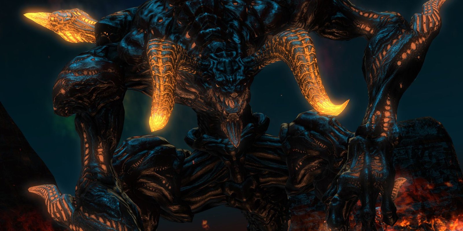 screenshot of horned dragon-like creature, Ifrit fight in Bowl of Embers