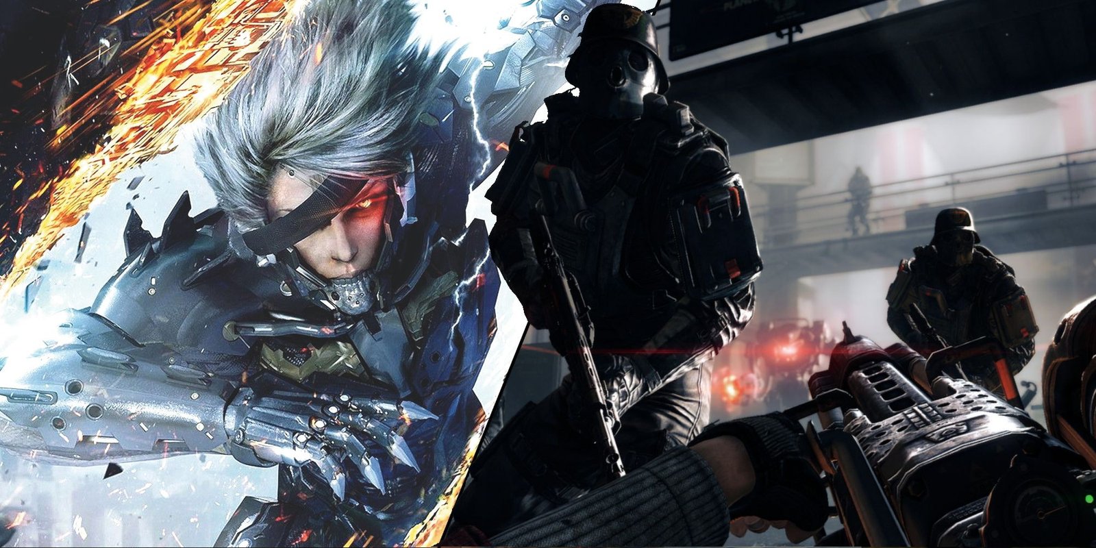 Games Where Stealthing Is NOT The Way To Go (featuring a split image of Raiden and a bunch of Nazi's from Wolfenstein)