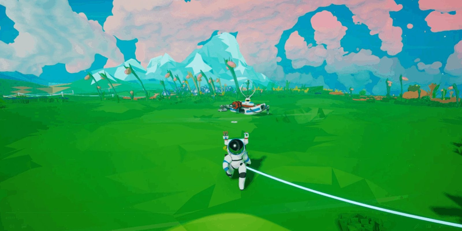 Astroneer screenshot of player running from debris.