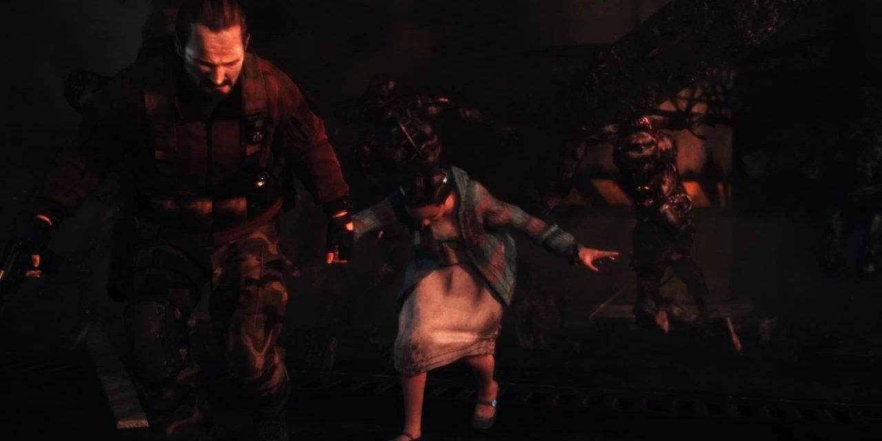 Natalia and Barry run from a Mutated Alex Wesker