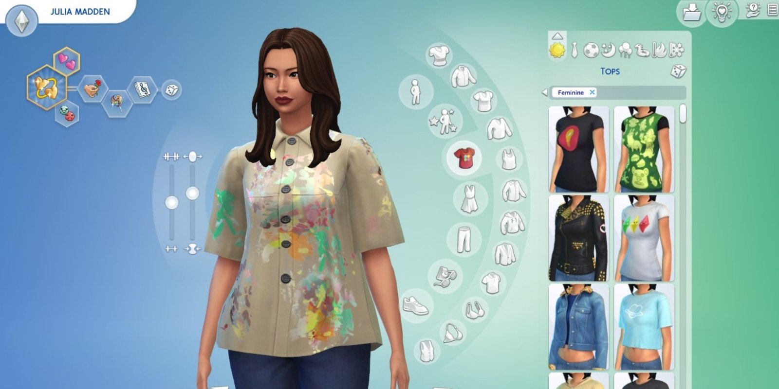 female sim changing work outfit