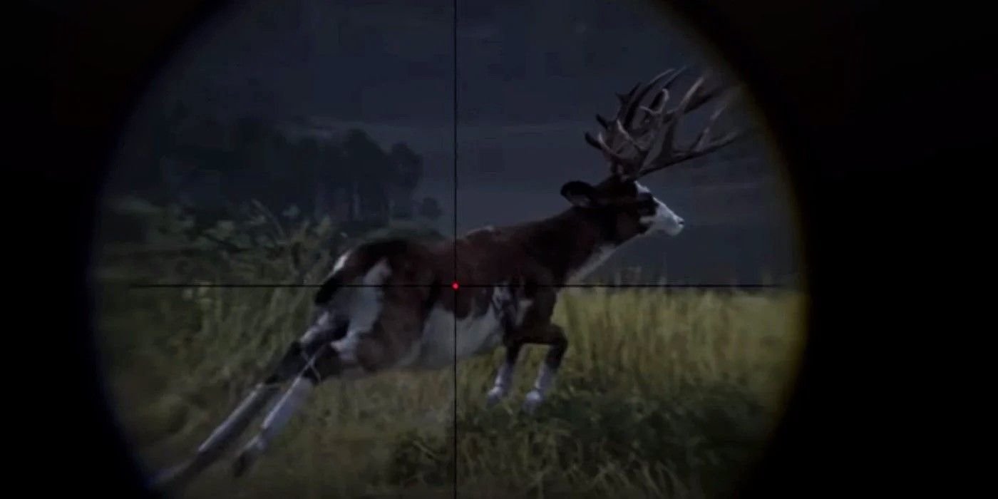 Using a scope to aim at a running deer.