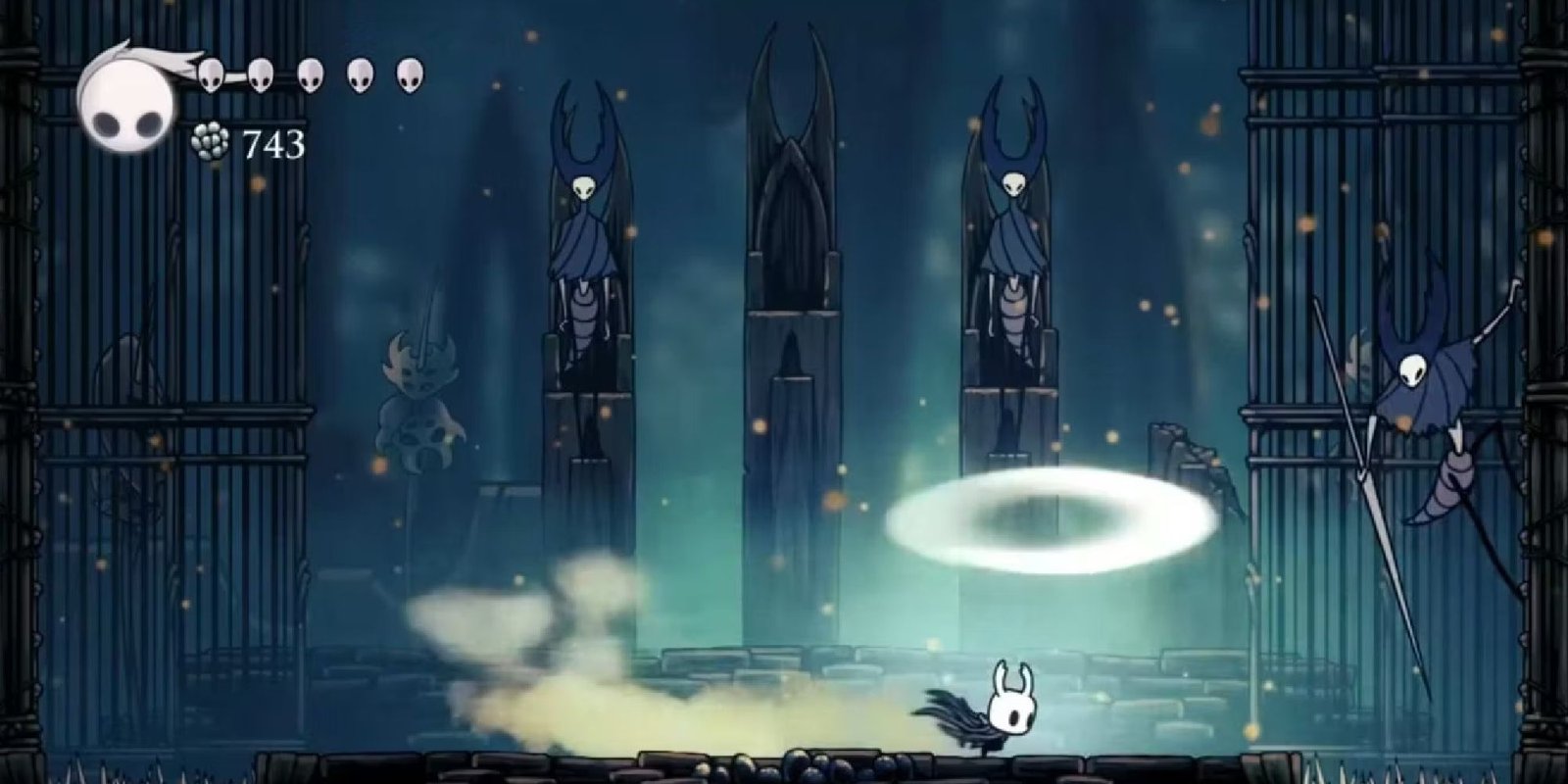 Still of the Mantis Lords Fight In the Fungal Wastes in Hollow Knight