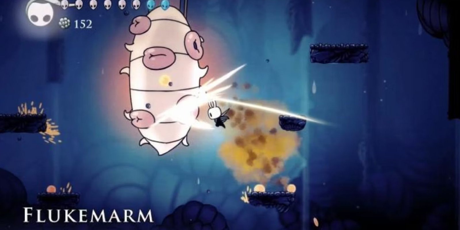 The Knight Attacking the Flukemarm Boss in the Royal Waterways