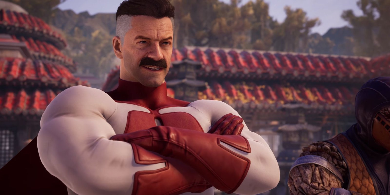 Omni Man prepares for battle while standing beside Tremor