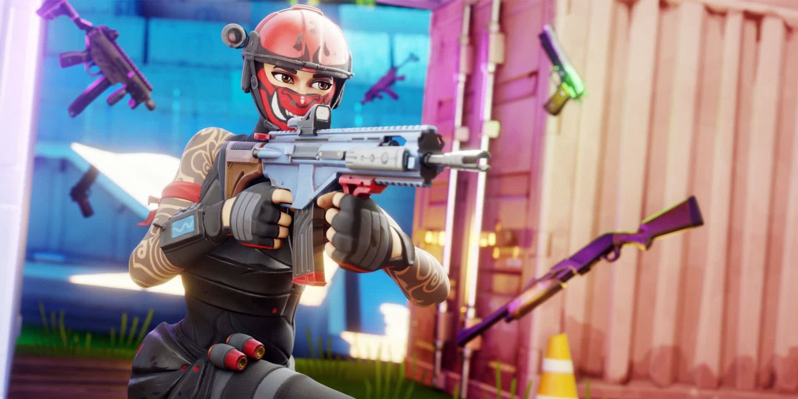 An image from Fortnite of the Gun Game Creator Map. This map switches your weapon whenever you get a kill, until you reach the final weapon level and win. 