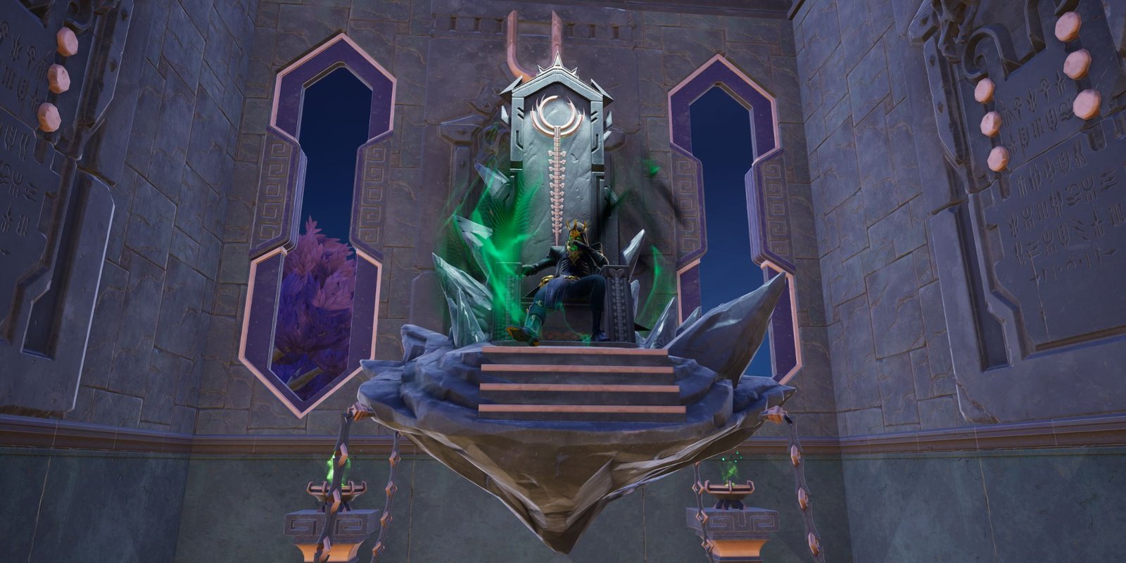 An image from Fortnite Chapter 5 Season 2 of the Hades boss resting on his throne.