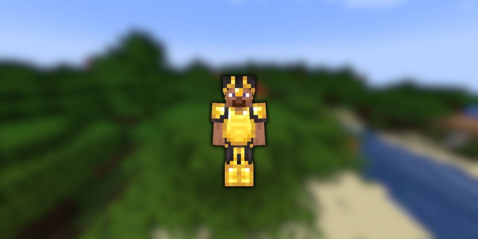 A character wearing shiny gold armor with black accents.