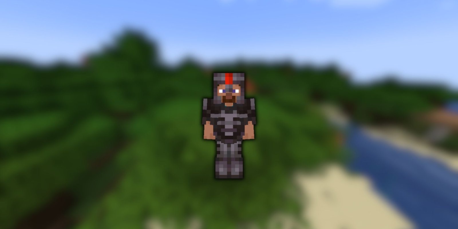 A character wearing full Netherite armor with red and black accents.
