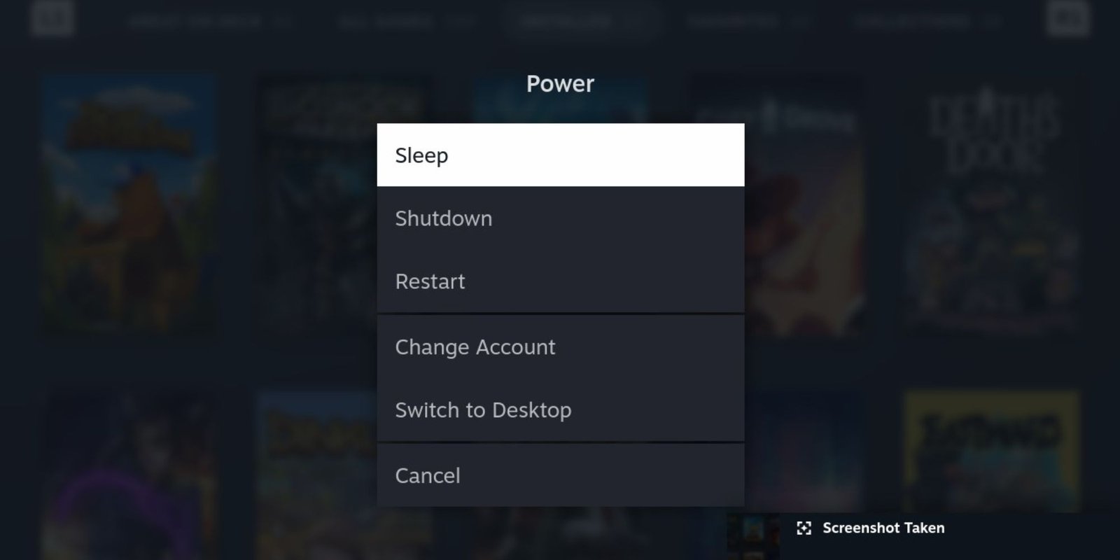 Steam Deck Power menu