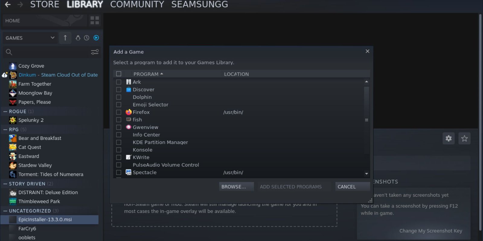 Steam application on Steam Deck desktop