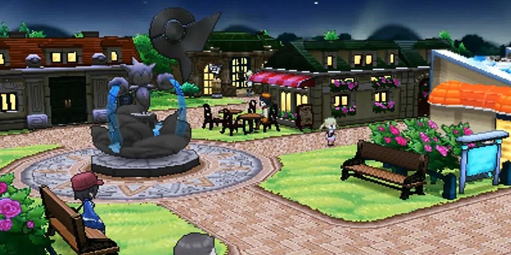 Pokemon X And Y Trainer Sits On A Bench In Satalune City