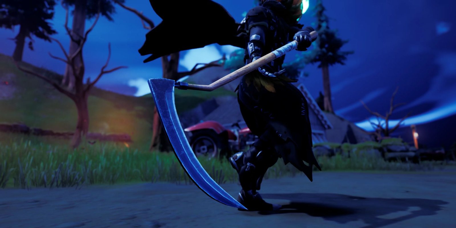An image of the Reaper in Fortnite. The Reaper is a pickaxe that his shaped like a scythe. 