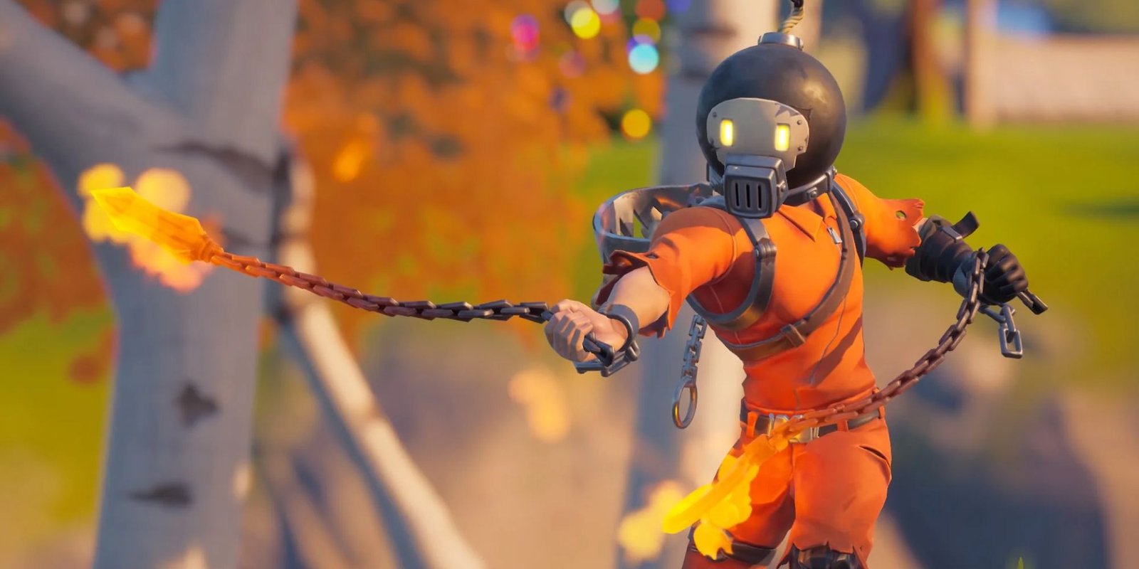 An image of Soulfire Chains in Fortnite. These flaming chains belong to Ghost Rider and having unique animations.