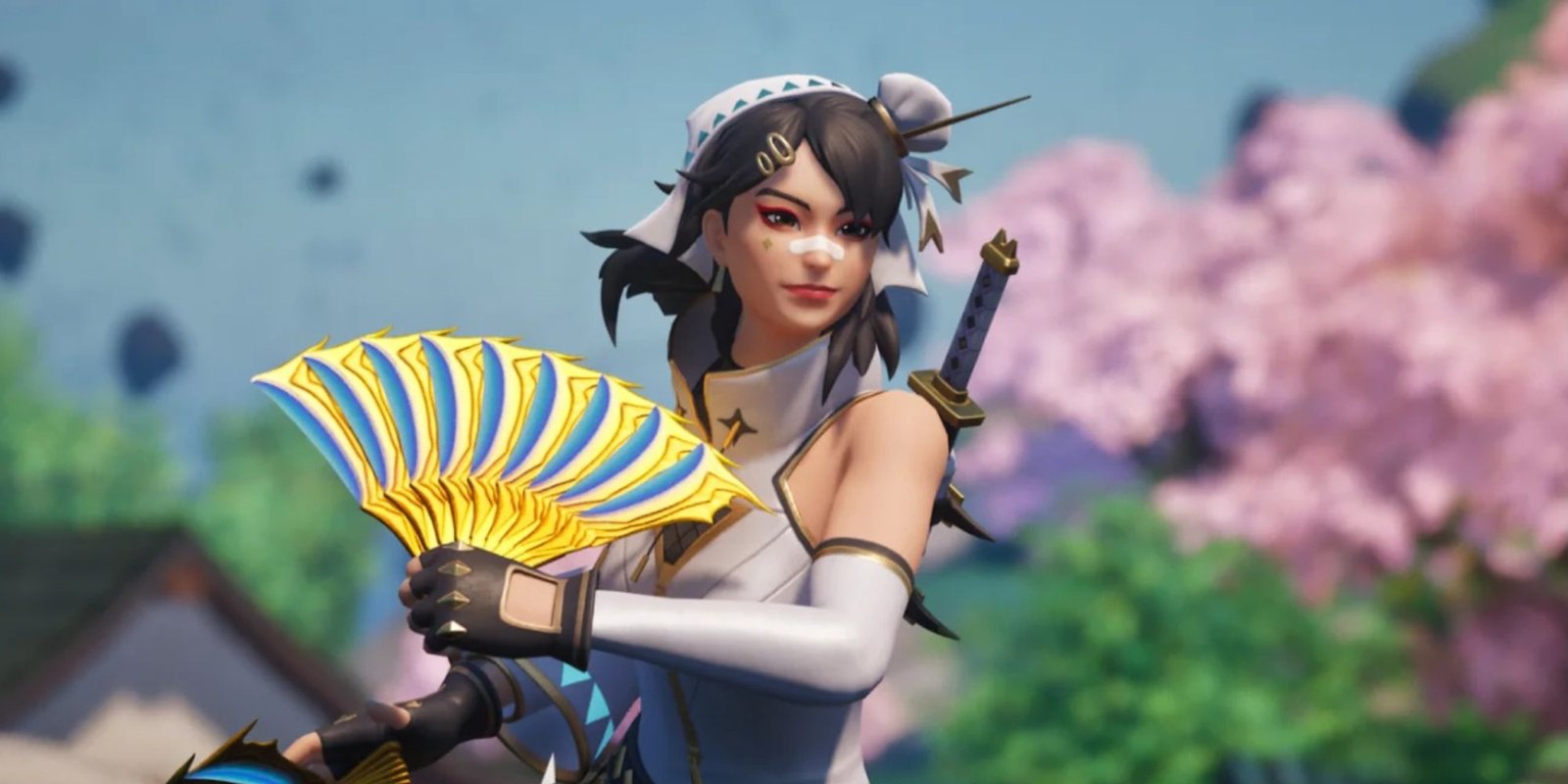 An image from Fortnite of the Breaking Waves Pickaxe, which are two metallic fans that can be either blue or gold. 