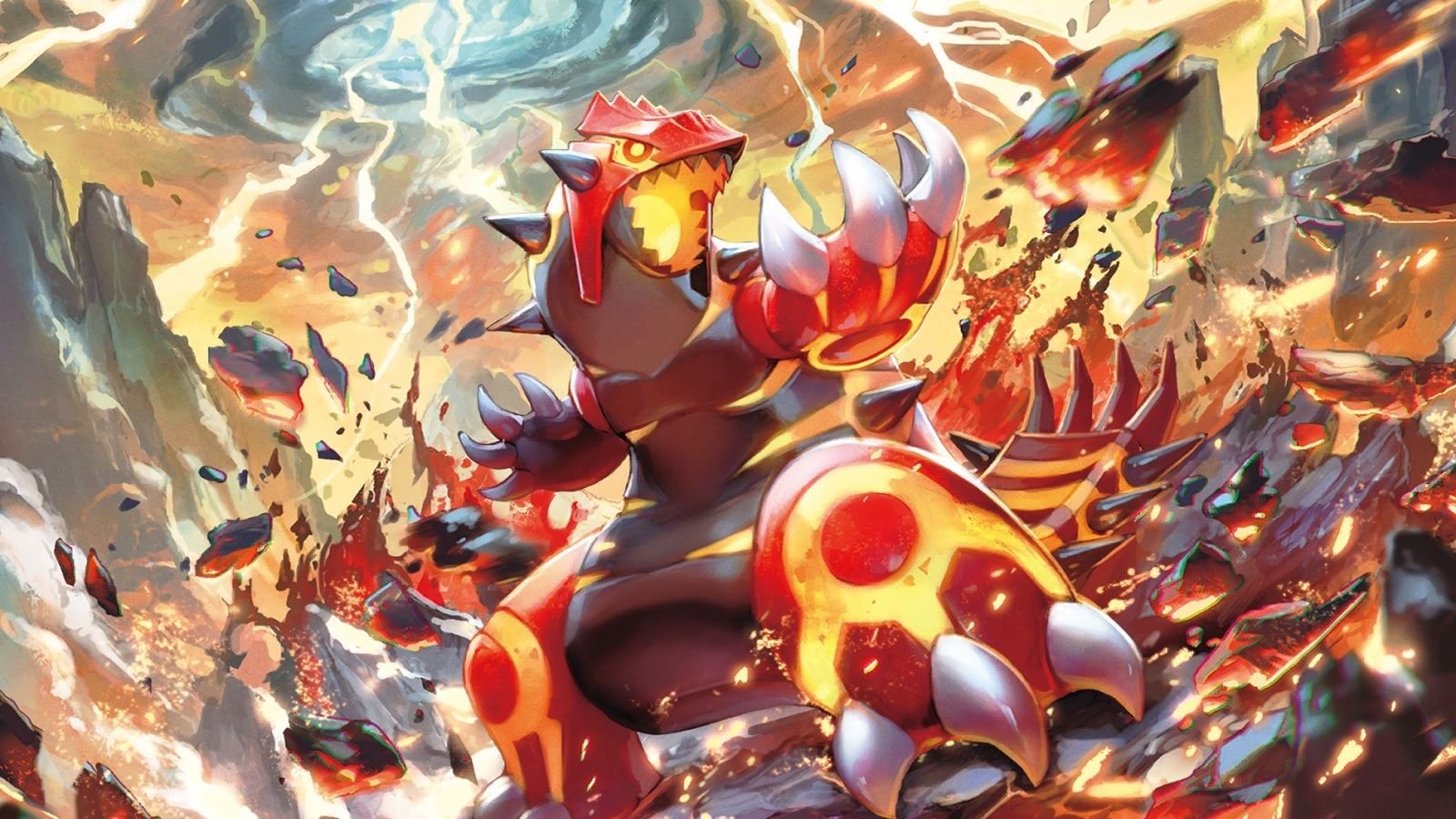 Primal Groudon standing in magma in Pokemon.