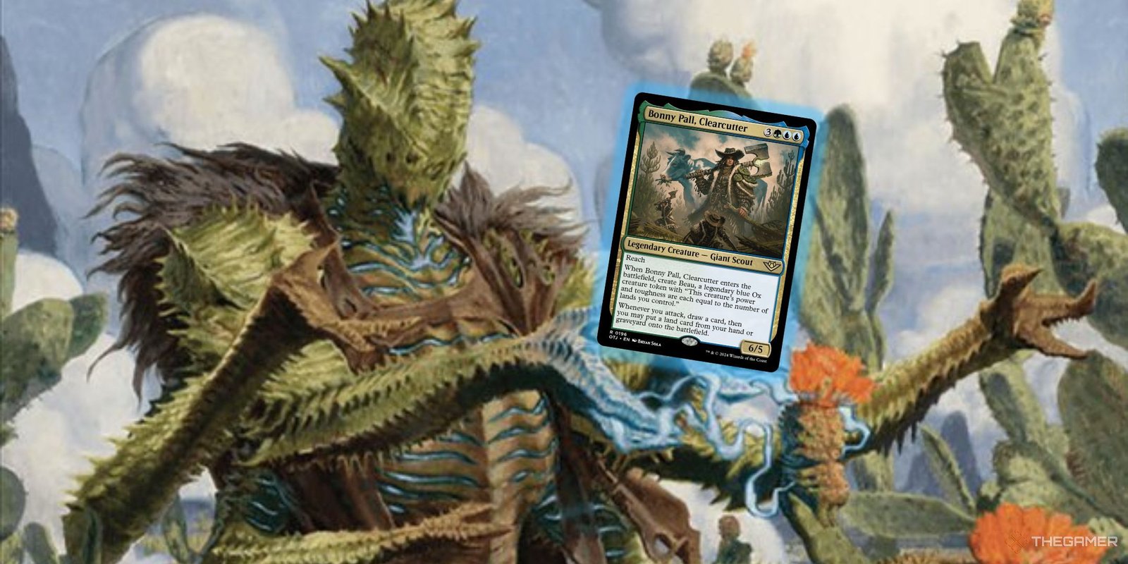 Magic: The Gathering card art for Bristly Bill, Spine Sower by Daniel Zrom + card image of Bonny Pall, Clearcutter