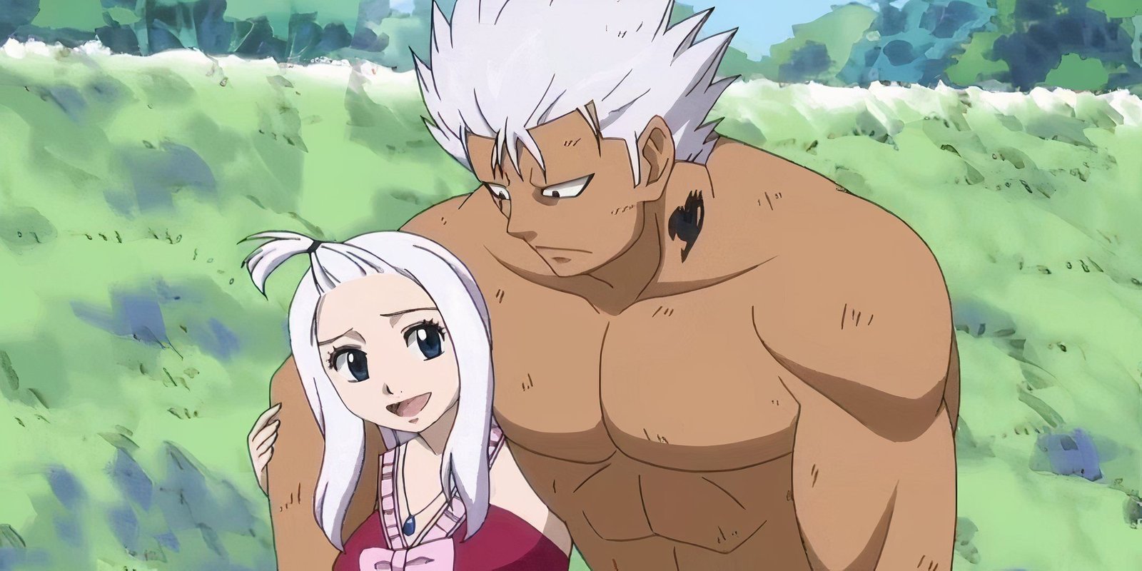 Mirajane helping Elfman after a battle in Fairy Tail.