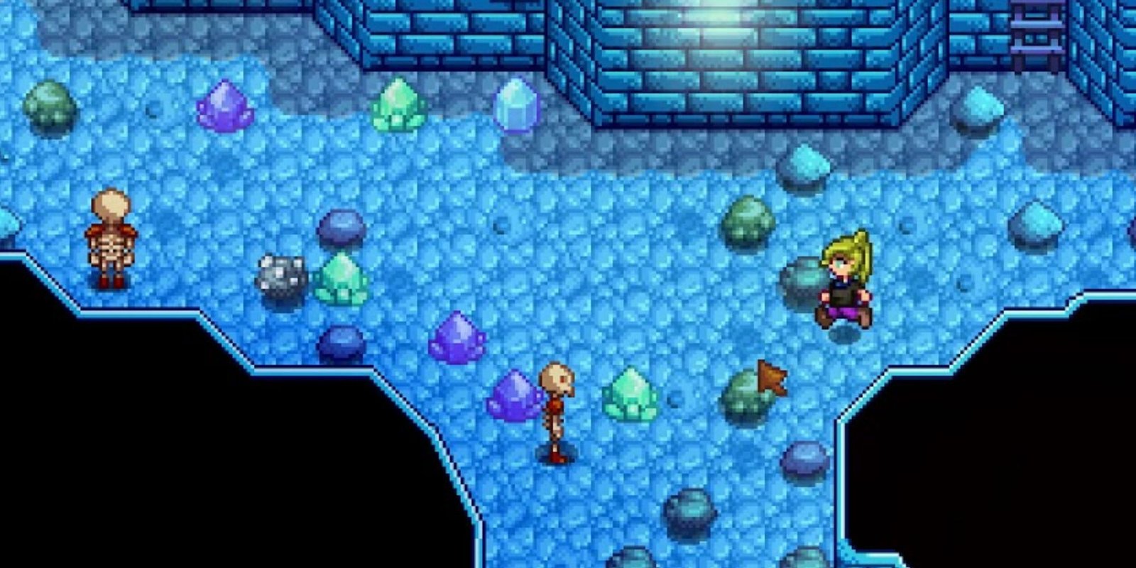 stardew valley skeleton and player in the mines