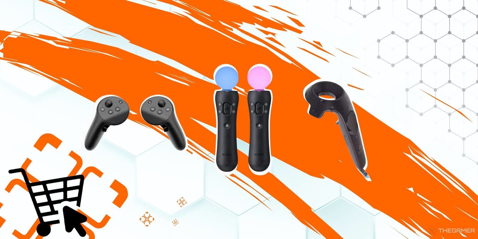 VR Controllers cutouts side by side with graphic style background