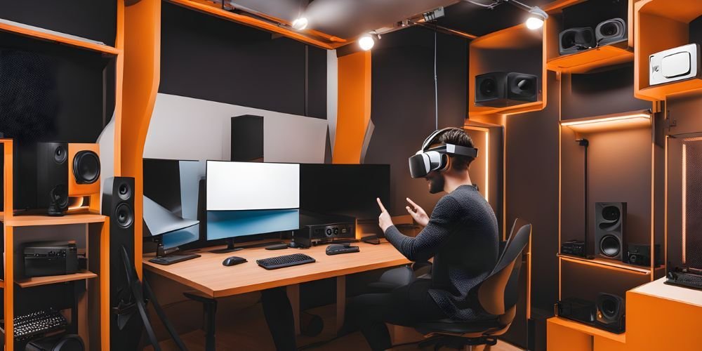 Man wearing VR in a recording studio