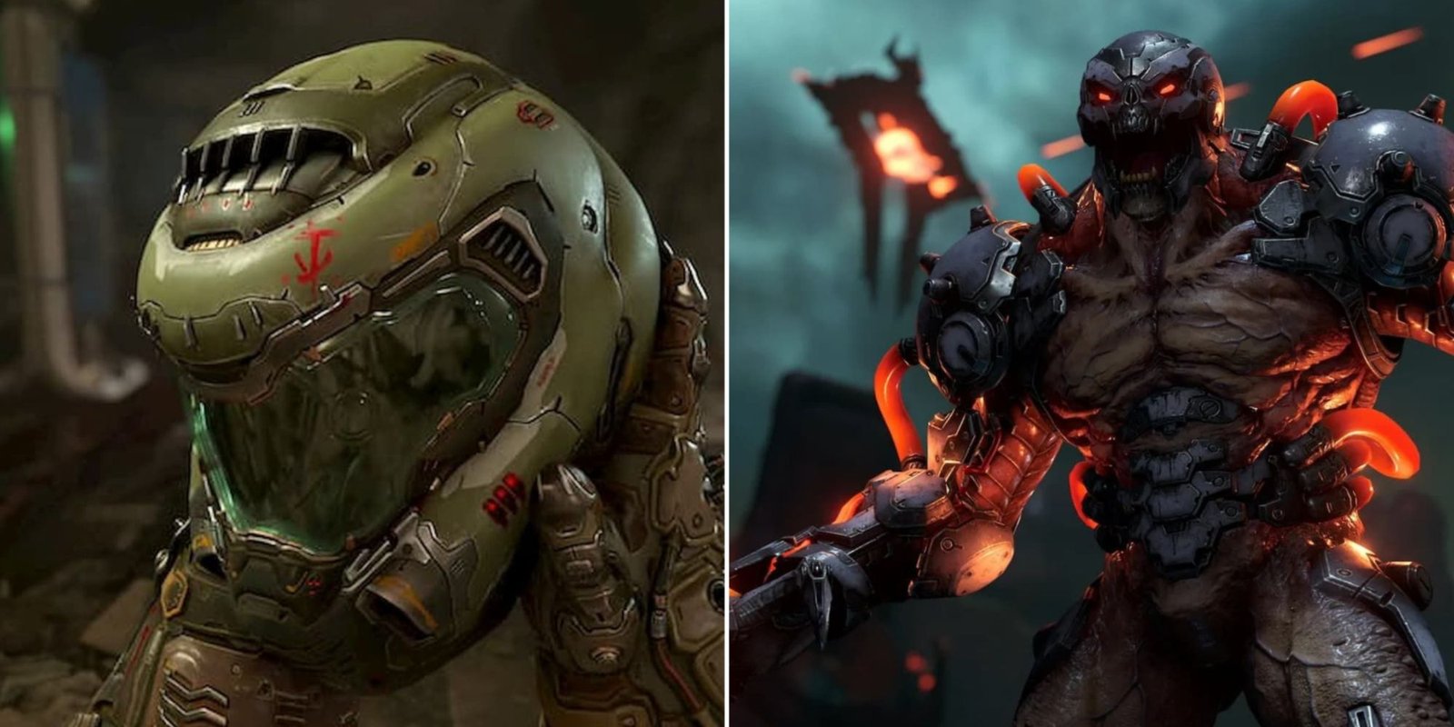 Doom Eternal - Featured Image with Doomslayer Helmet and Cyber-Demon