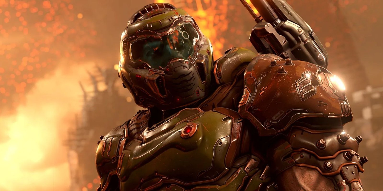 Close-up of Doomguy from Doom Eternal.