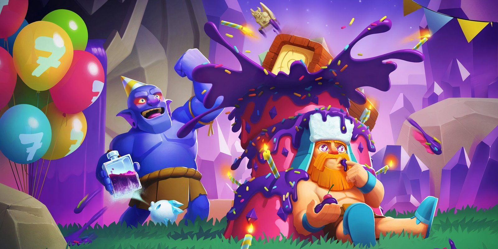 Lumberjack and Bowler are playing with the cake in Clash Royale.
