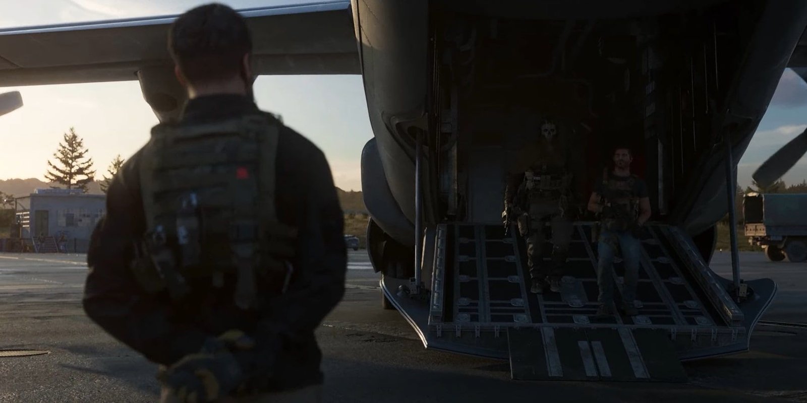Screenshot of Alejandro greeting Ghost and Soap from their plane that landed in Las Almas.