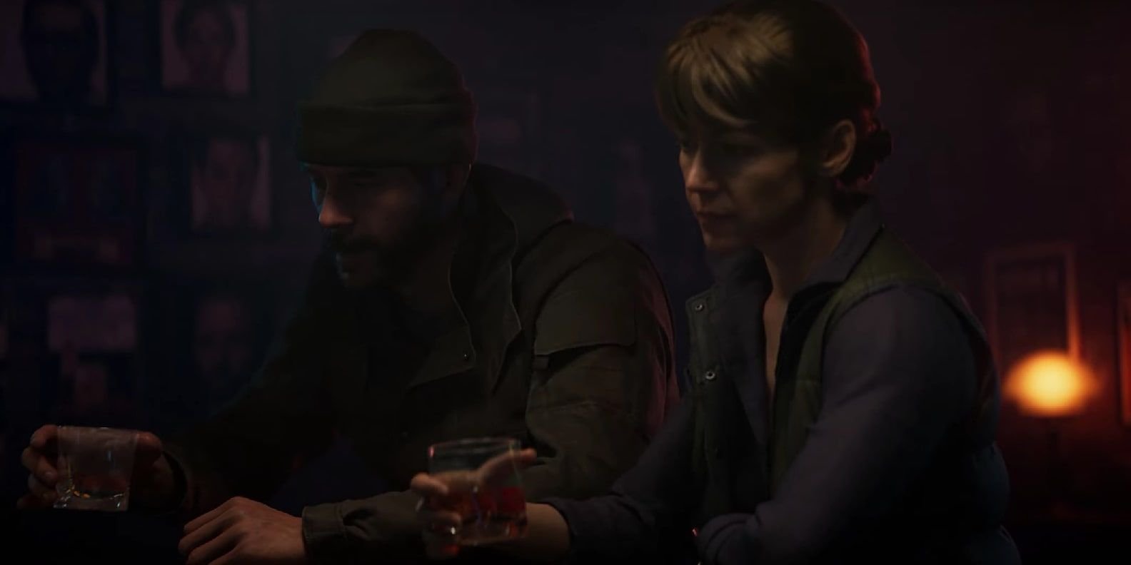 Screenshot of Price and Kate toasting to "cutting the heads off snakes" at the end of COD Modern Warfare 2.