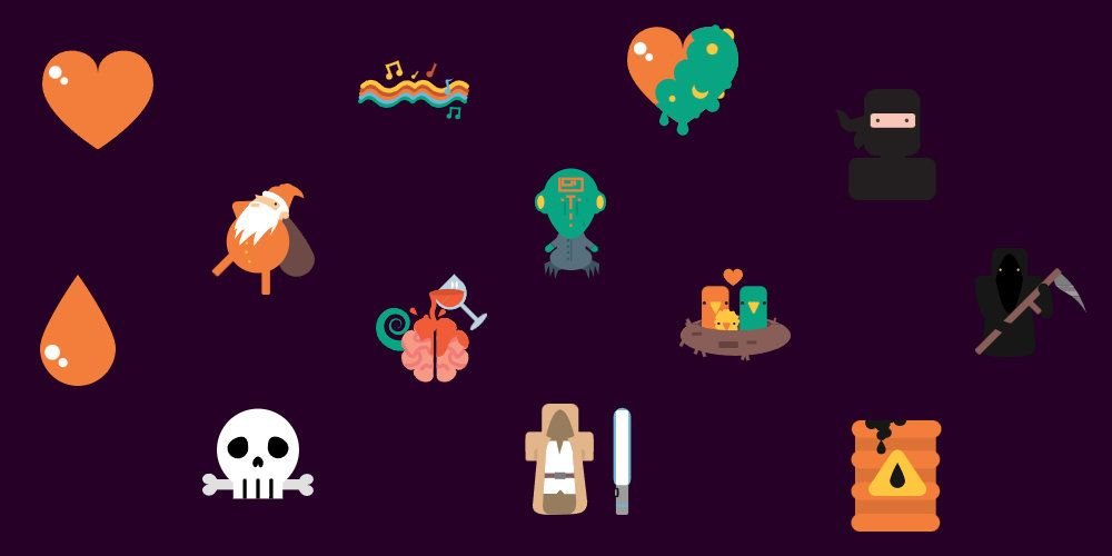 Graphics of random concepts are spread around the image