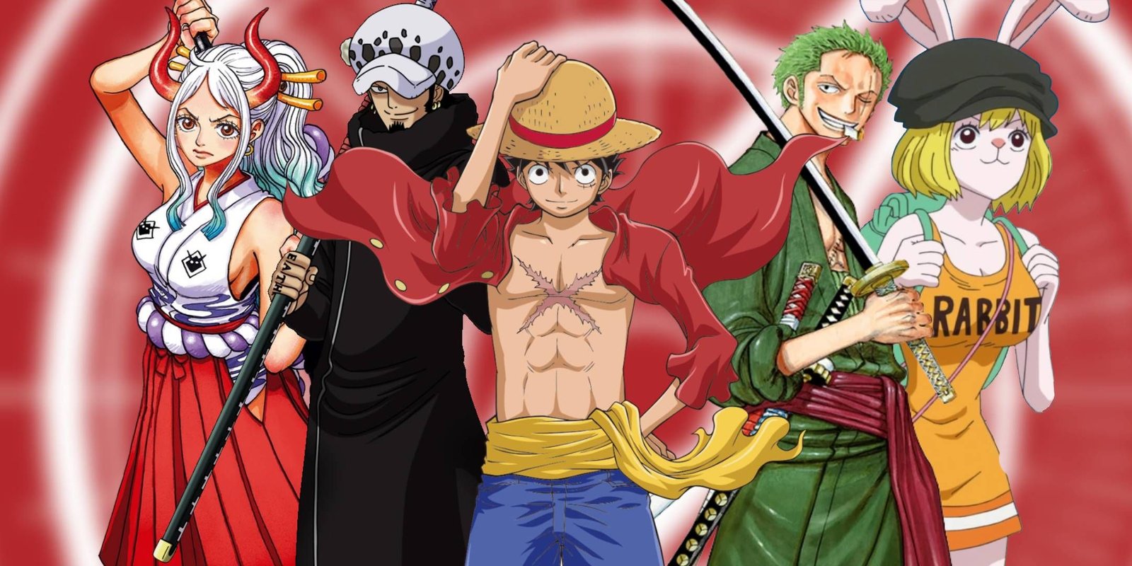 Luffy, Zoro, Law, Carrot, and Yamato, ready for action.