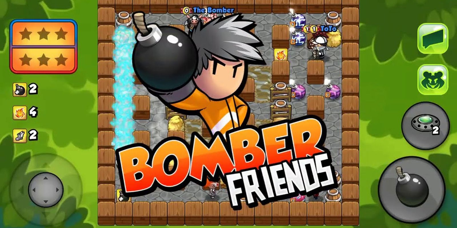 Bomber Friends Title Showing An Arena In The Background
