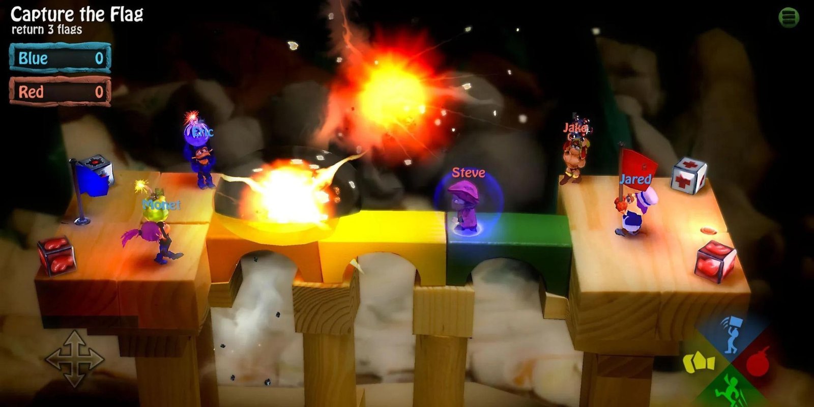 Players in Bombsquad On Toy Blocks For A Game Of Capture The Flag