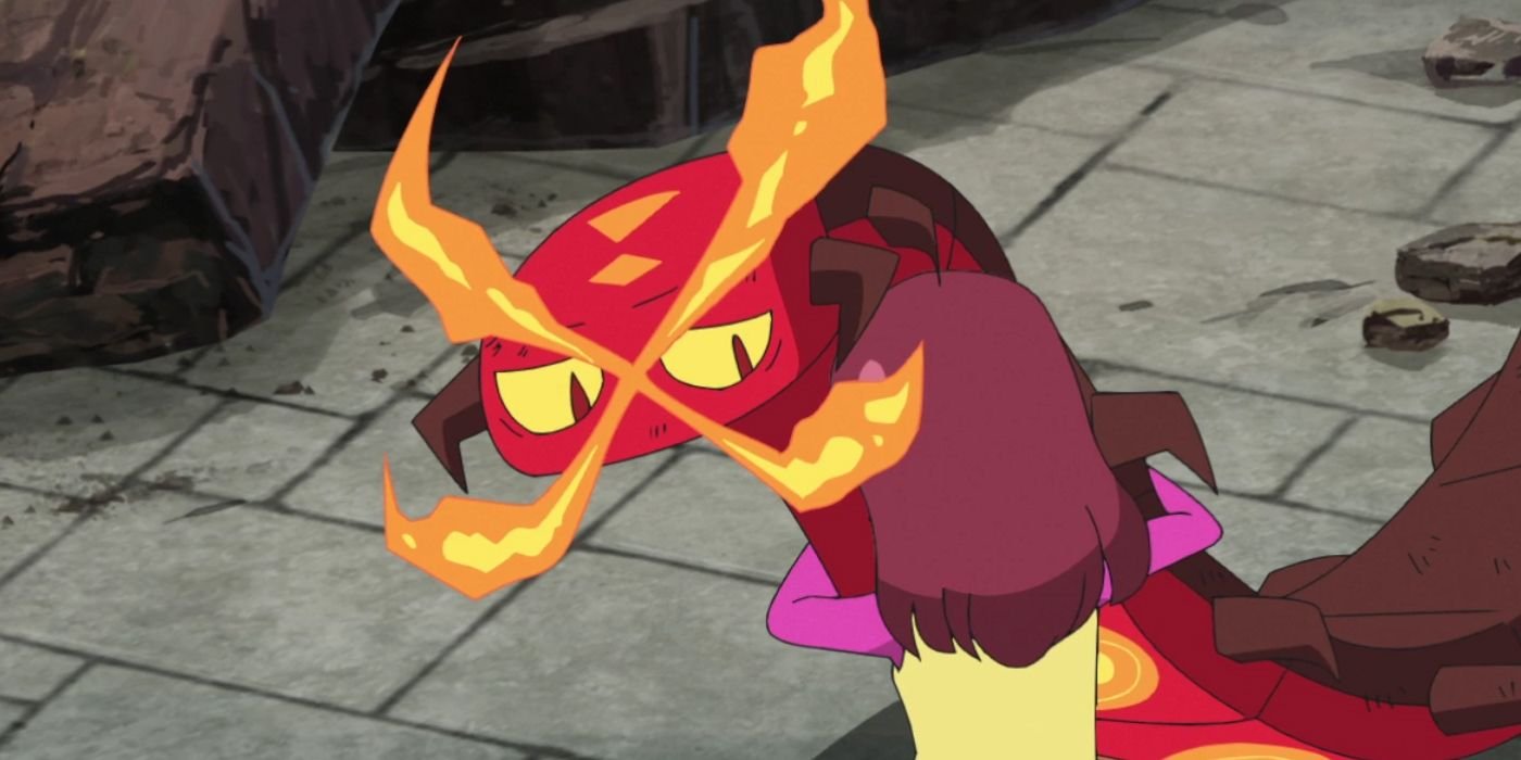 Centiskorch looks confused in the Pokemon anime.